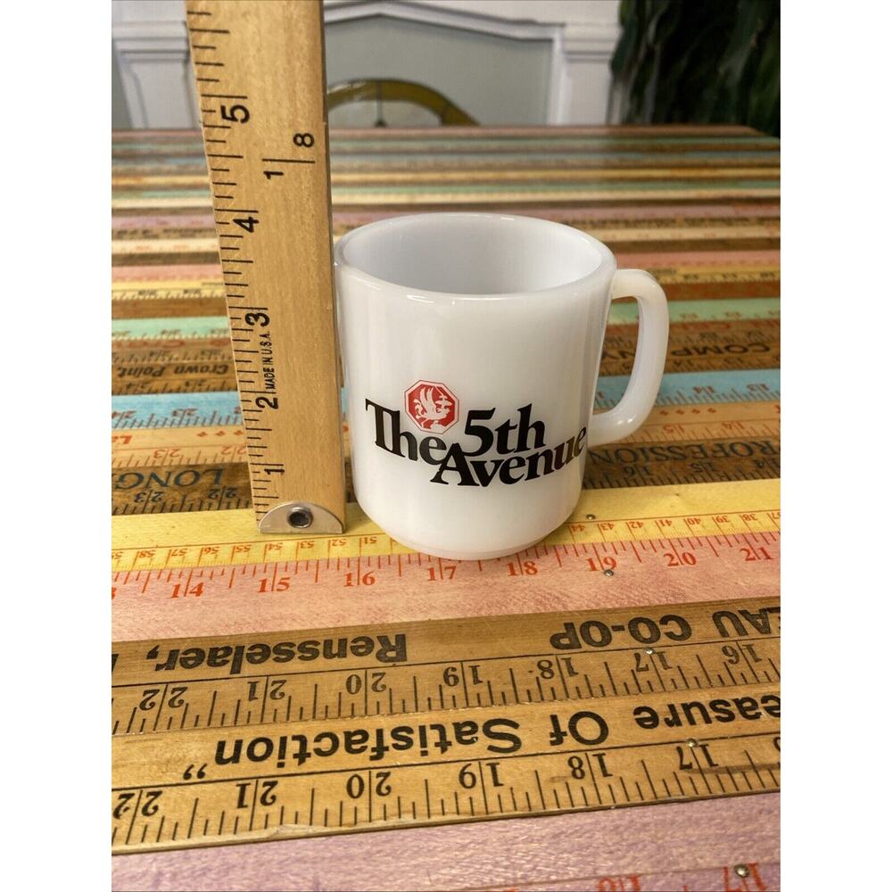Vintage‎ Glasbake Milk Glass Coffee Mug Cup The 5th Avenue Made In USA - Picture 4 of 8